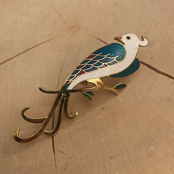 Vintage Enamel Cloisonné Peacock Bird Pin - Brooch - Picture 13 of 16